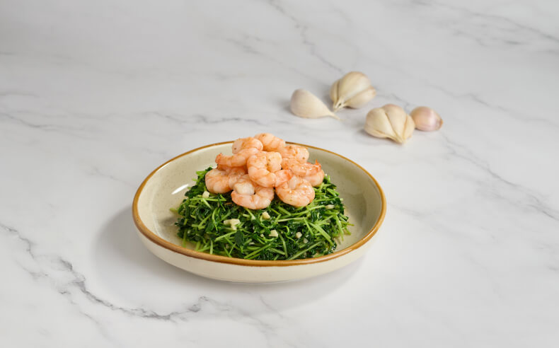 Stir-fried Organic Dou-Miao with Shrimp